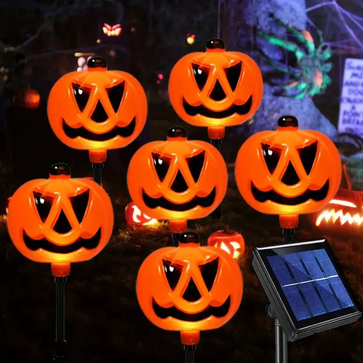 5PCS/Set Pumpkin And Ghost Solar Pathway Lights Outdoor Waterproof Halloween Floor Light Pumpkin Garden Stakes Lamp