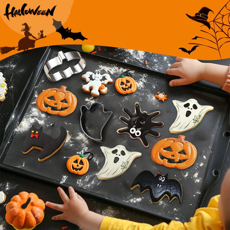 5/7/12PCS Halloween Cookie Cutter Metal Pumpkin Ghost Biscuit Mould Kitchen Fondant Cake Decor Halloween Party Pastry Tools