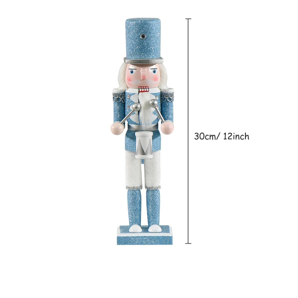 12inch Nutcracker Soldier Christmas Figure Wooden Blue Puppet Festive Glitter Collectible Nutcracker Christmas Decoration