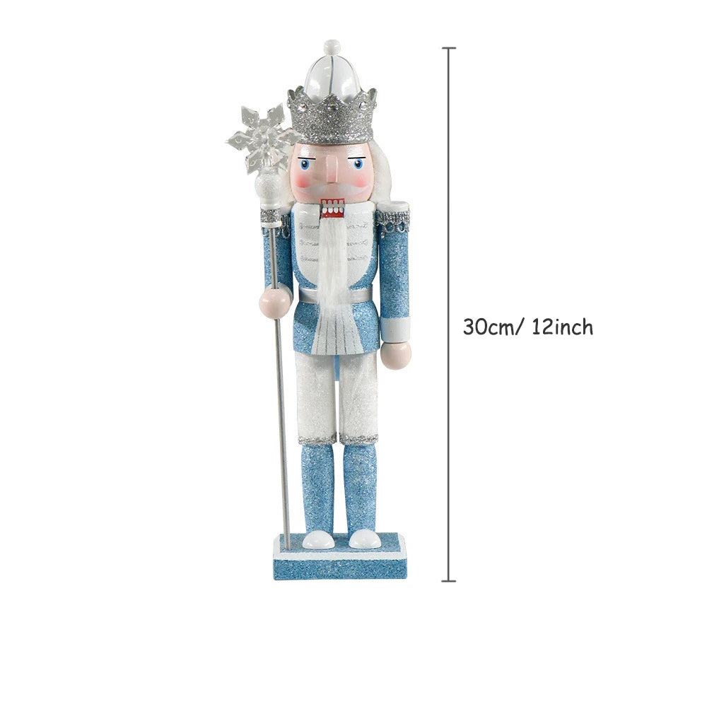 12inch Nutcracker Soldier Christmas Figure Wooden Blue Puppet Festive Glitter Collectible Nutcracker Christmas Decoration