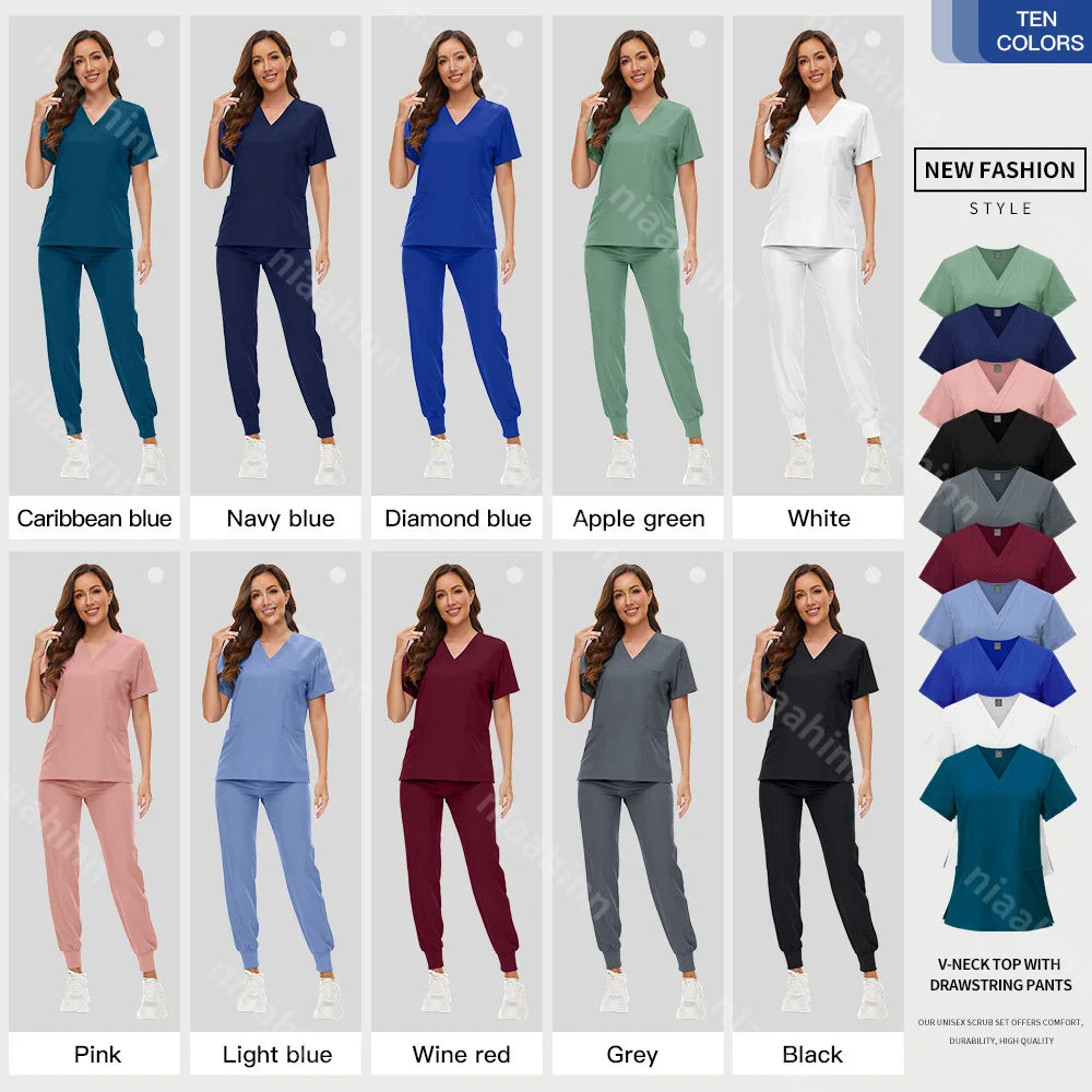 Polychrome Medical Uniform Women Scrubs Sets Pet Hospital Working Scrub Suits Nurse Accessories Dental Surgery Suit Lab Workwear