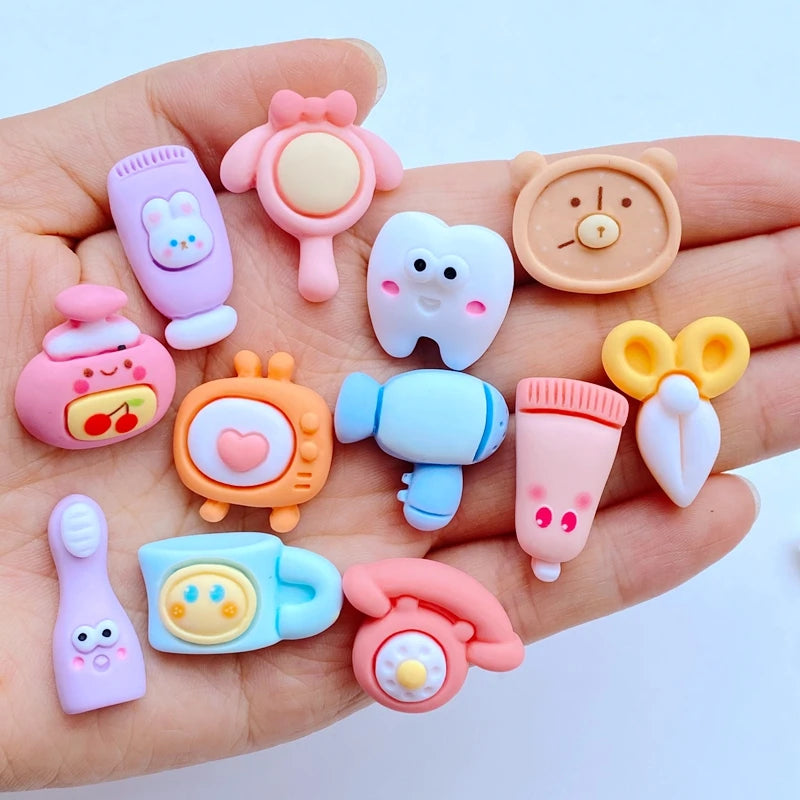 10PCS Resin Cartoon bears - Toothwash products Rabbit Bear Self Adhesive Model Scrapbook Flatback 3D Figurine DIY Home Decor