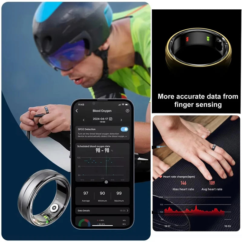 2024 New Smart Ring Men Women Heart Rate Blood Oxygen Sleep Health Monitor Sport Fitness Tracker Smartring For Women Health Ring