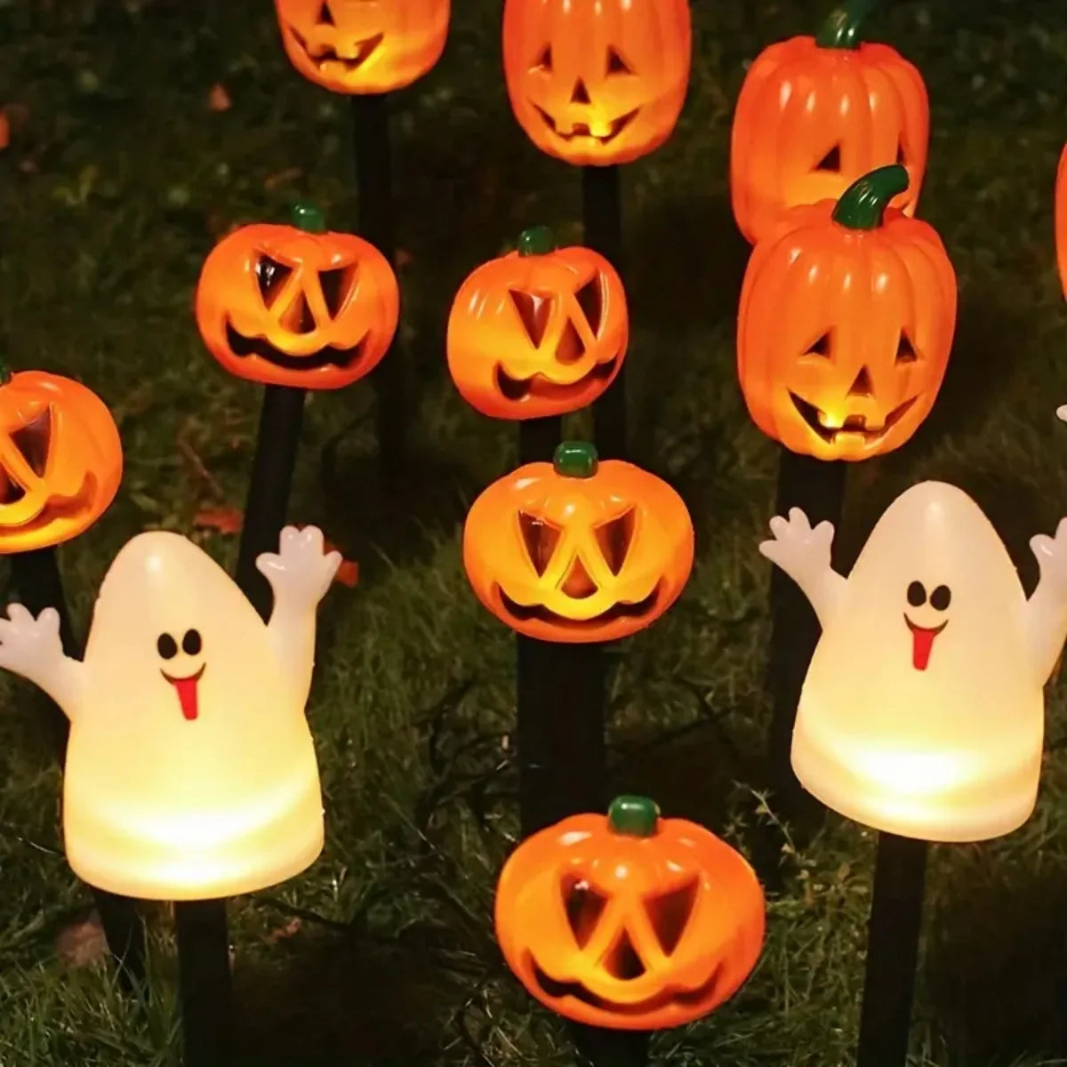 5PCS/Set Pumpkin And Ghost Solar Pathway Lights Outdoor Waterproof Halloween Floor Light Pumpkin Garden Stakes Lamp