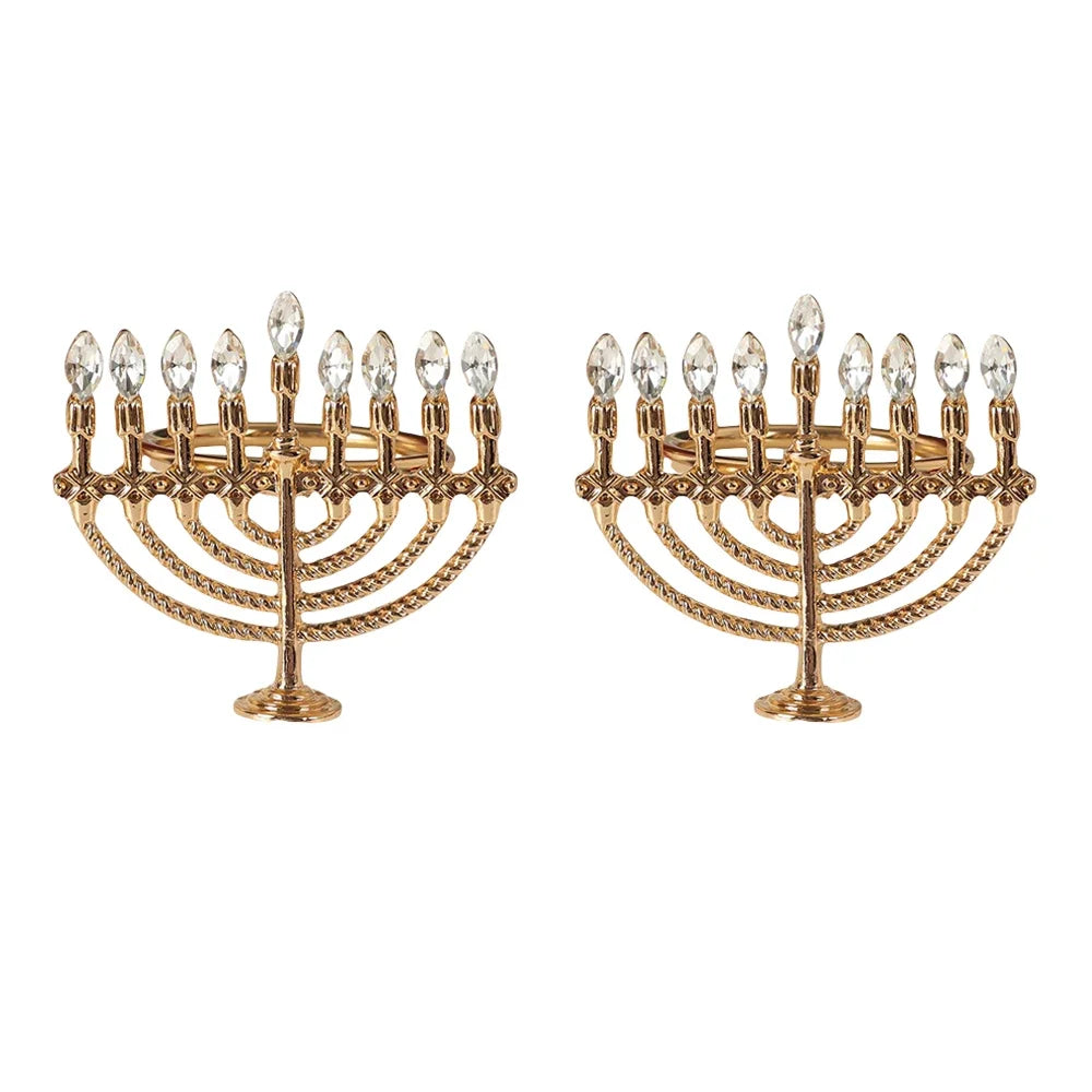 1pc Gold Napkin Ring Serviette Candlestick Buckles Jewish Hanukkah for Dining Table Chanukah Festival Wedding Party Decortion
