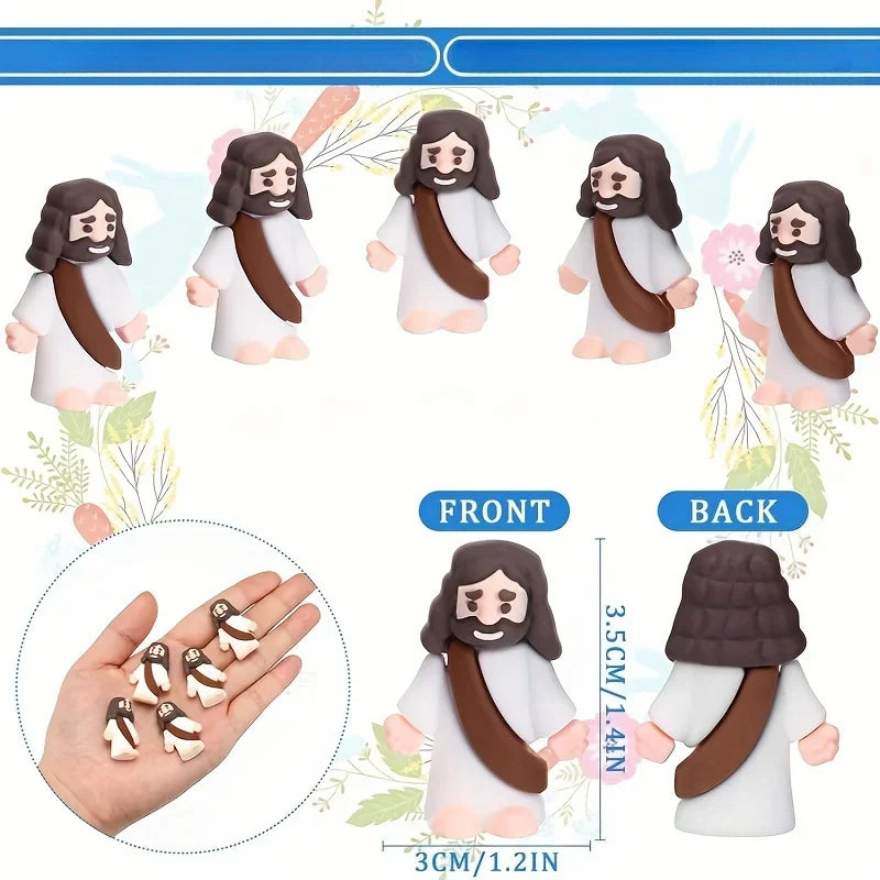 24Pack Miniature Jesus Statues PVC Tabletop Religious Figures for Christmas Easter Halloween & Hanukkah Christian Decorations