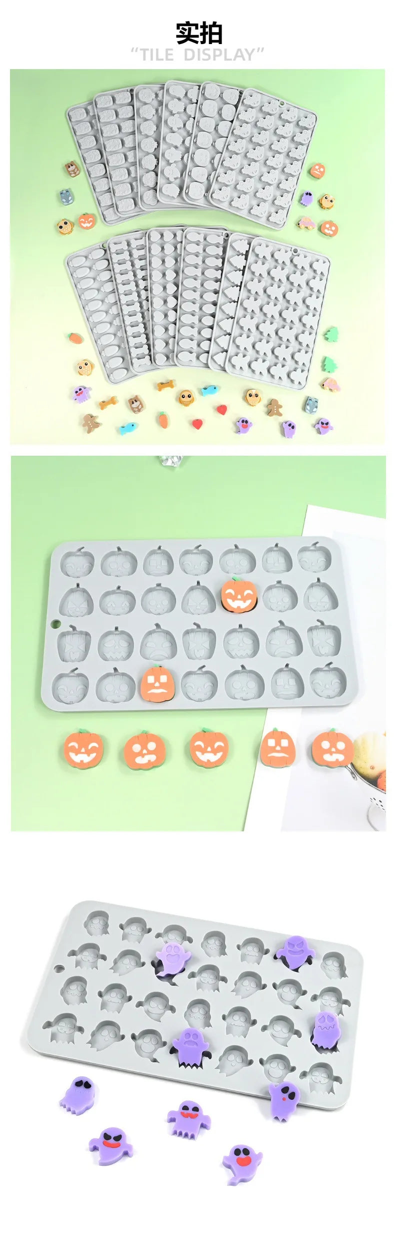 Halloween Molds Skull Pumpkin Chocolate Silicone Mold Witch Ghost Design Fudge Cake mould Dessert Decorating Baking Tools