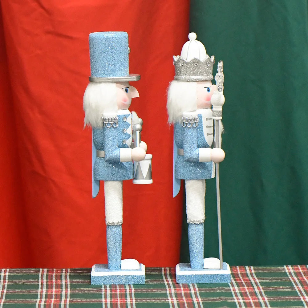 12inch Nutcracker Soldier Christmas Figure Wooden Blue Puppet Festive Glitter Collectible Nutcracker Christmas Decoration