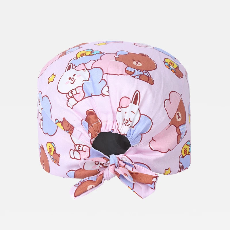 Bear Unisex Scrub Caps Print Nurse Surgical Hats Sweat-absorbent Cotton Pet Doctor Lab Print Scrub Hat Wholesale M878