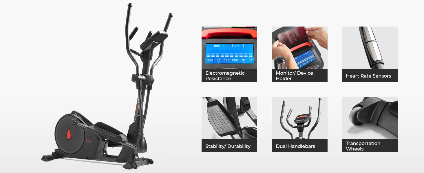 Fitness Programmable 16 Electro-Magnetic Elliptical Cross Trainer Exercise Machine, Full-Body Cardio Equipment w/