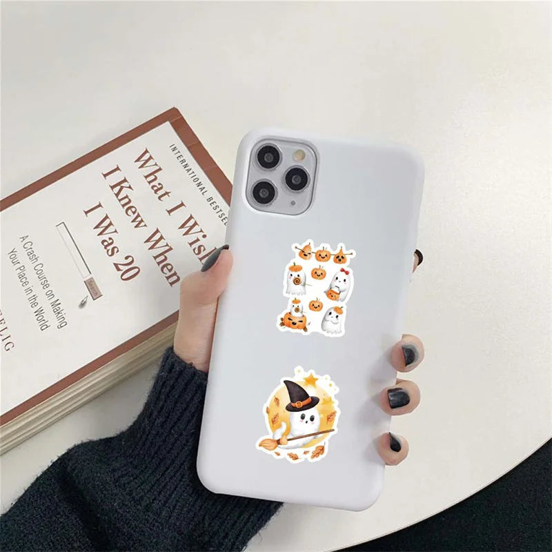 52PCS Self-adhesive Halloween Stickers Cute Waterproof Castle Ghost Pumpkin Halloween Stickers For Phone Laptop Luggage Guitar