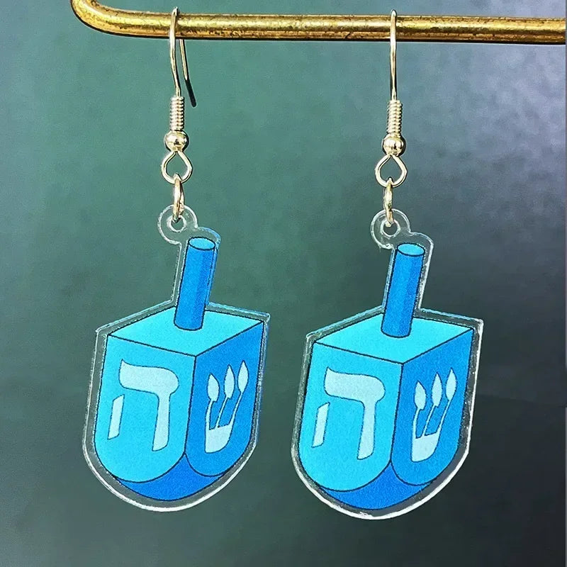 4 Pairs Hanukkah Acrylic Earrings Hanukkah Party Decorations Candlestick Star Candle Ornament Hanukkah Supplies Jewish Holiday