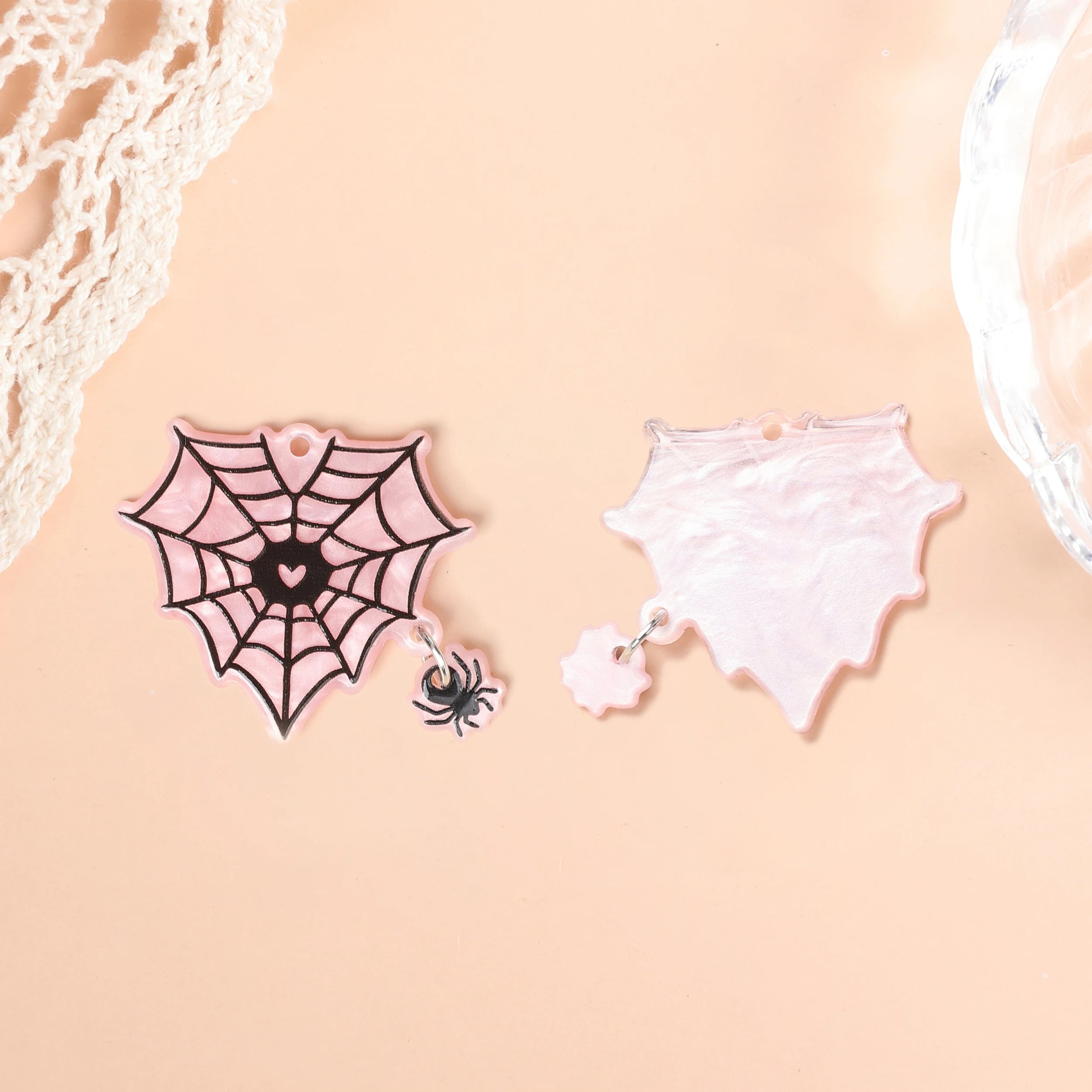 4Pcs Halloween Charms Acrylic Coffee Pumpkin Cobweb Pendant For Necklace DIY Making Accessories