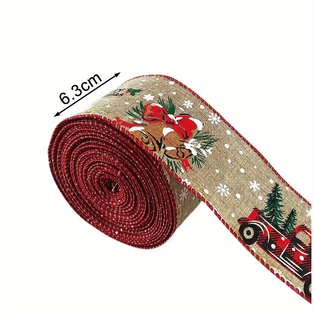 1 Roll Christmas Thread Edge Ribbon 2.59 Inch 5 Yard Household Christmas Decoration Products Car Printing Ribbon