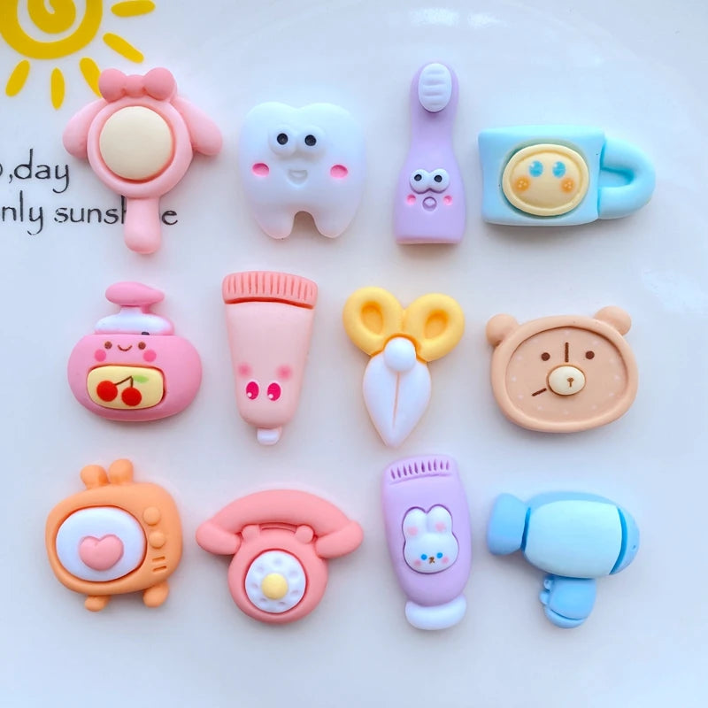 10PCS Resin Cartoon bears - Toothwash products Rabbit Bear Self Adhesive Model Scrapbook Flatback 3D Figurine DIY Home Decor