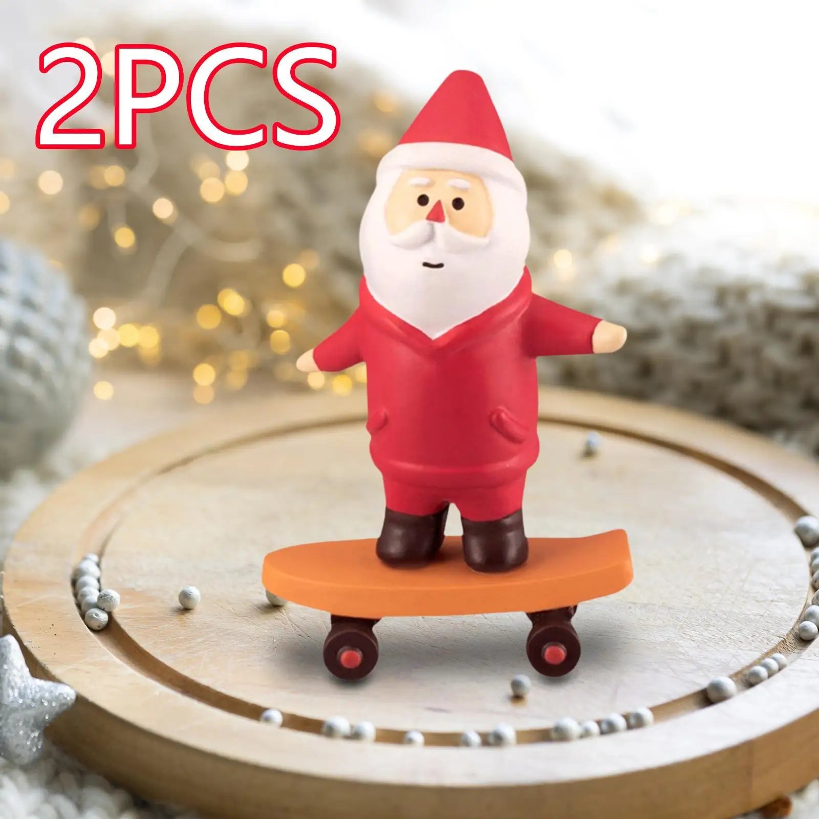 2x Christmas Miniature Figurines Small Collection Resin Lovely Mini Santa Claus Statues for Office Shelf Bedroom Party Festival