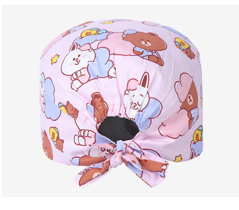 Bear Unisex Scrub Caps Print Nurse Surgical Hats Sweat-absorbent Cotton Pet Doctor Lab Print Scrub Hat Wholesale M878