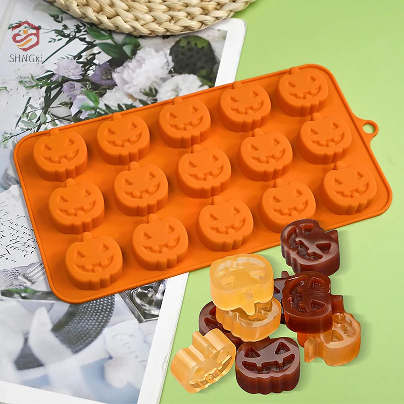 2pcs Halloween Pumpkin Silicone Mold Chocolate Cookie Candy Mould Halloween Party DIY Baking Tools Cake Decoration Ice Mold