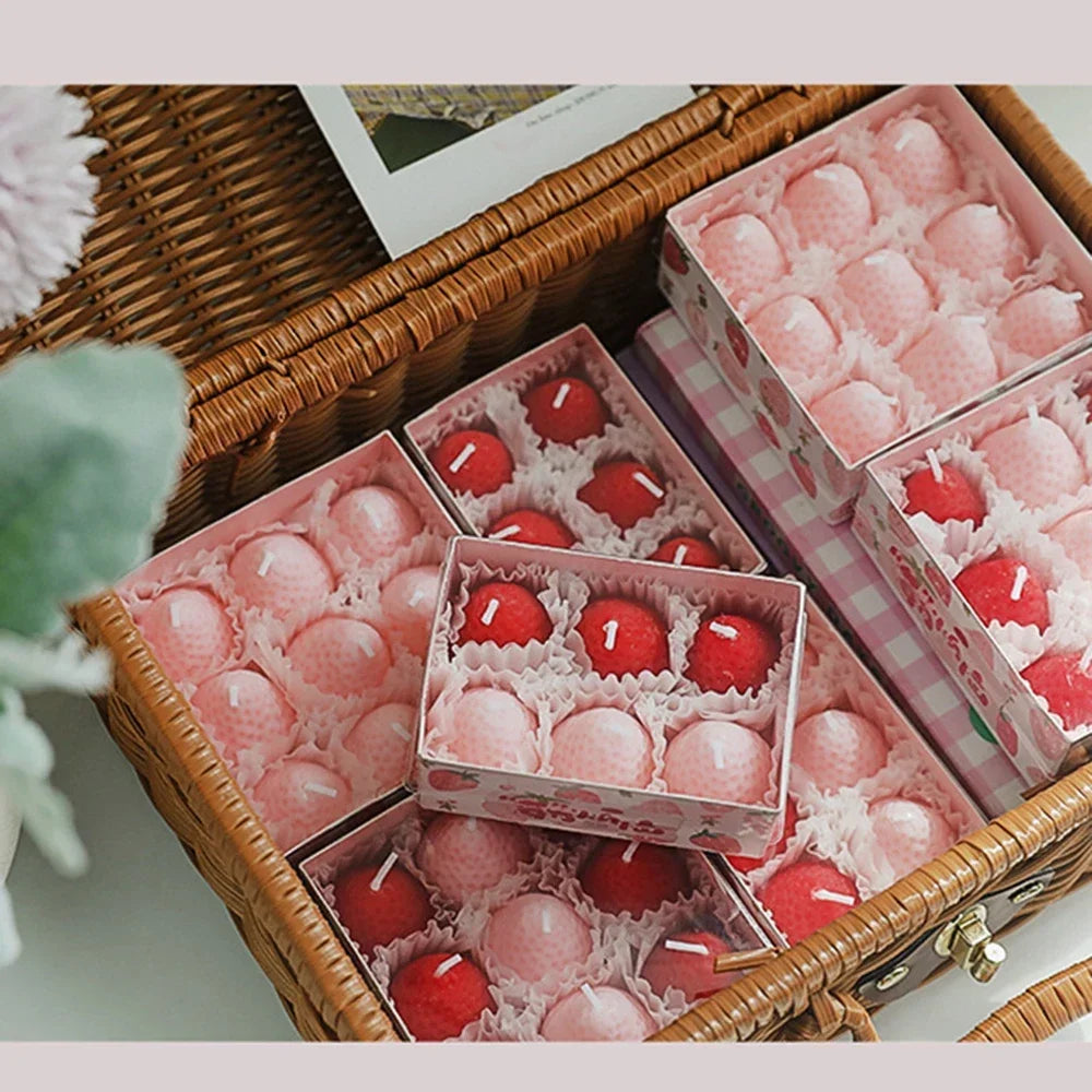 6/9pcs Strawberry Candles Soy Wax Aromatherapy Candles Scented Candles Cake Party Home Decoration Creative Birthday Gift