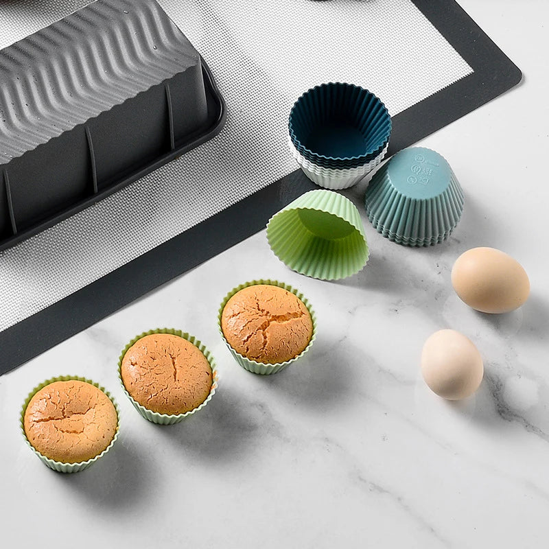 12/24Pcs Silicone Muffin Cupcake Cup Round Cake Baking Molds Birthday Party Christmas Home Kitchen Cake Decorating Tools