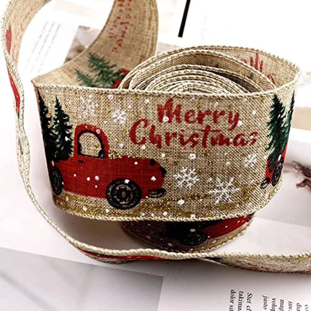 1 Roll Christmas Thread Edge Ribbon 2.59 Inch 5 Yard Household Christmas Decoration Products Car Printing Ribbon