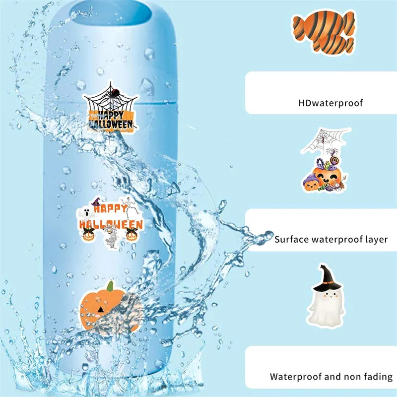 52PCS Self-adhesive Halloween Stickers Cute Waterproof Castle Ghost Pumpkin Halloween Stickers For Phone Laptop Luggage Guitar