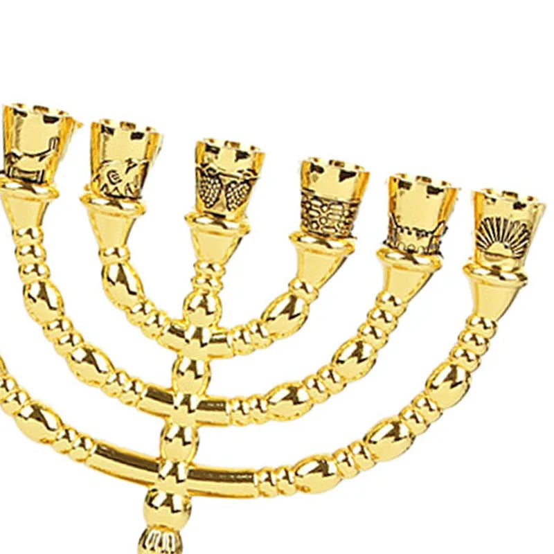 Golden Jewish Menorah Candle-Holders Religions Candelabra Hanukkah Candlesticks 7 Branch Menorah -L