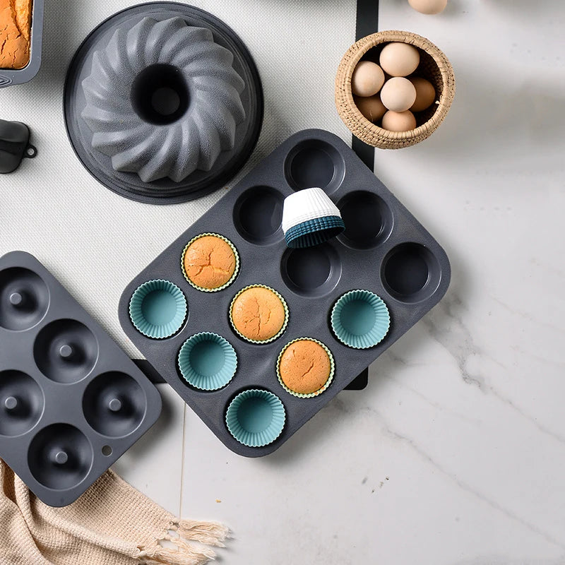 12/24Pcs Silicone Muffin Cupcake Cup Round Cake Baking Molds Birthday Party Christmas Home Kitchen Cake Decorating Tools