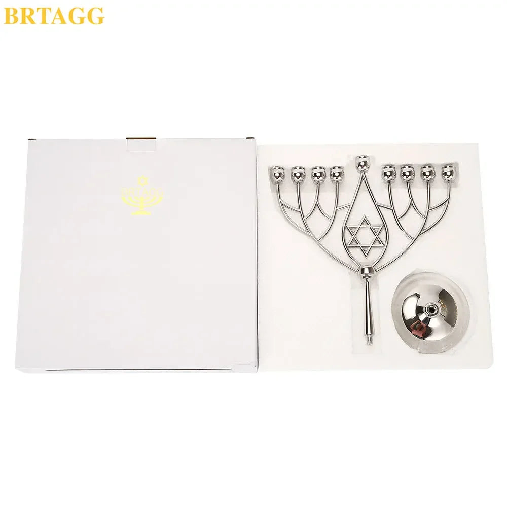 BRTAGG Hanukkah Menorah 24.5cm Height - Jewish 9 Branch Chanukah Candlestick Candle Holders