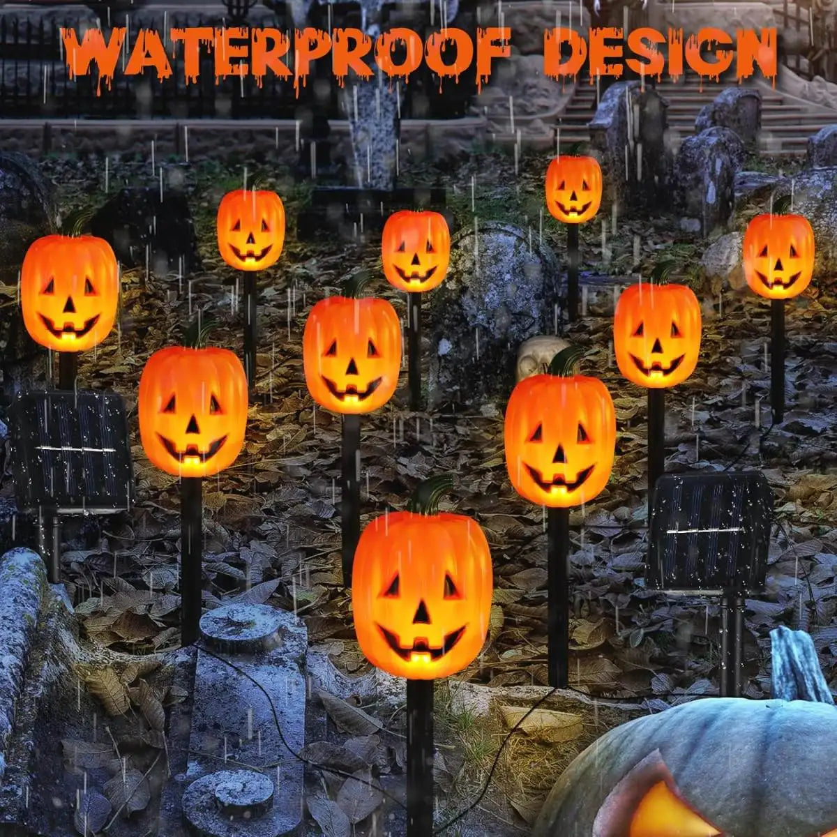 5PCS/Set Pumpkin And Ghost Solar Pathway Lights Outdoor Waterproof Halloween Floor Light Pumpkin Garden Stakes Lamp