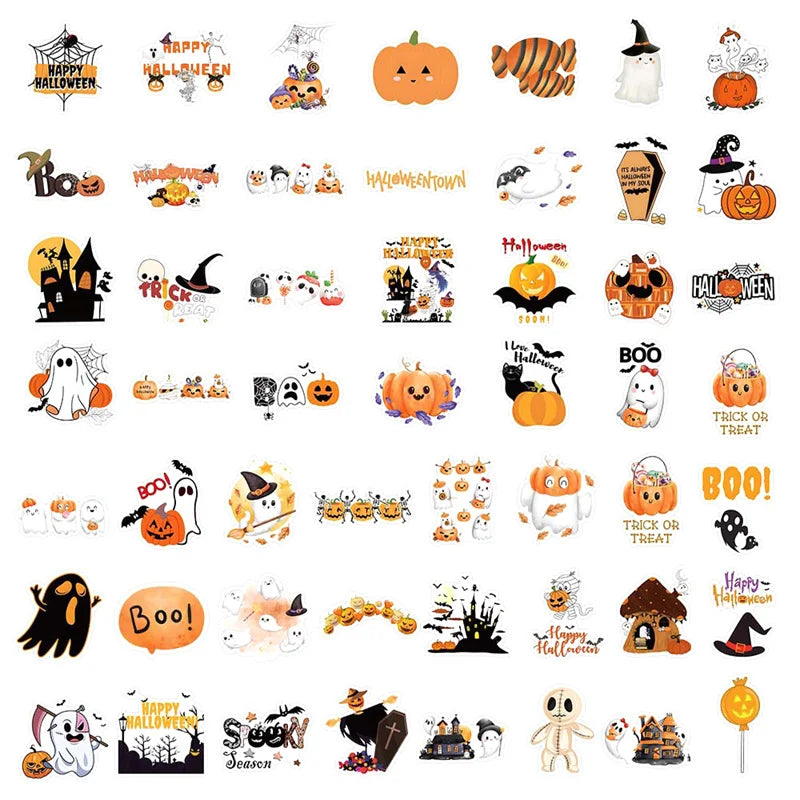 52PCS Self-adhesive Halloween Stickers Cute Waterproof Castle Ghost Pumpkin Halloween Stickers For Phone Laptop Luggage Guitar