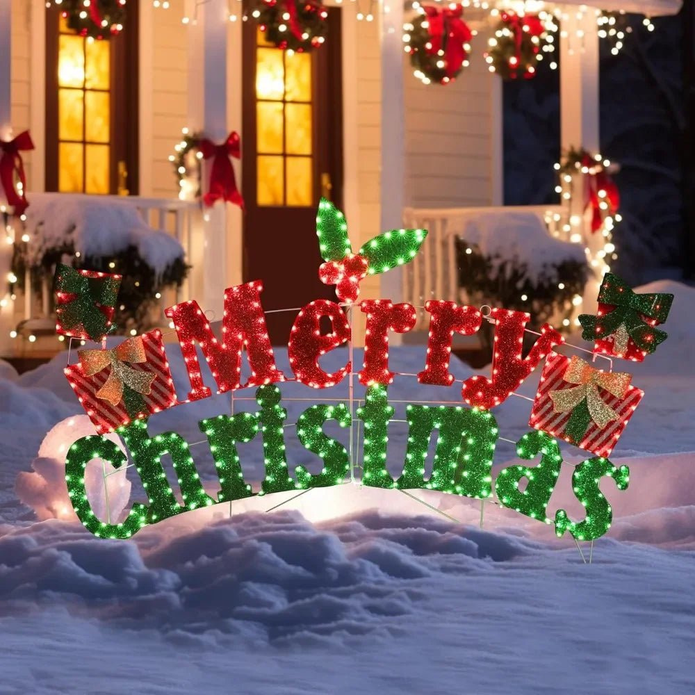 6FT Lighted Outdoor Christmas Decorations, Holiday Merry Christmas Sign with 456 LED Lights, 5-Meter Power Cord, Christma