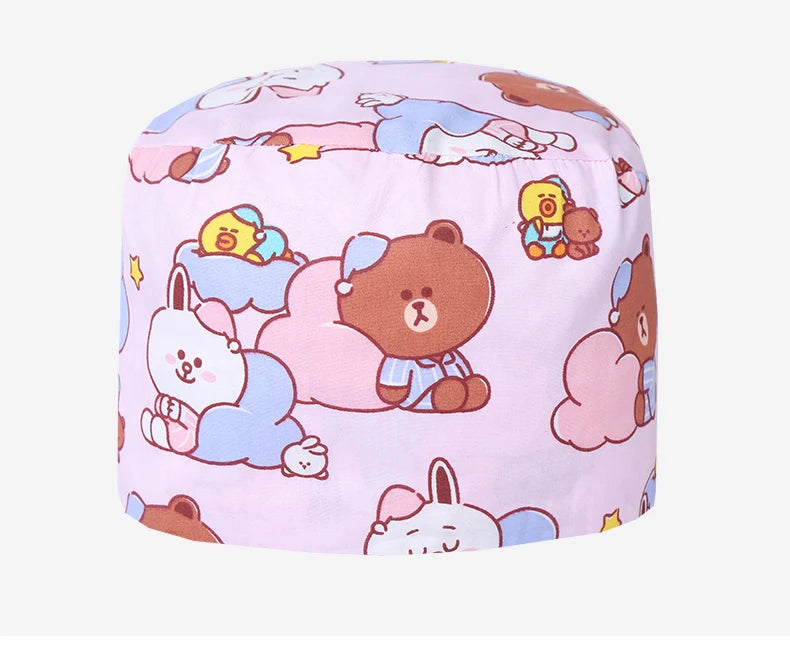 Bear Unisex Scrub Caps Print Nurse Surgical Hats Sweat-absorbent Cotton Pet Doctor Lab Print Scrub Hat Wholesale M878