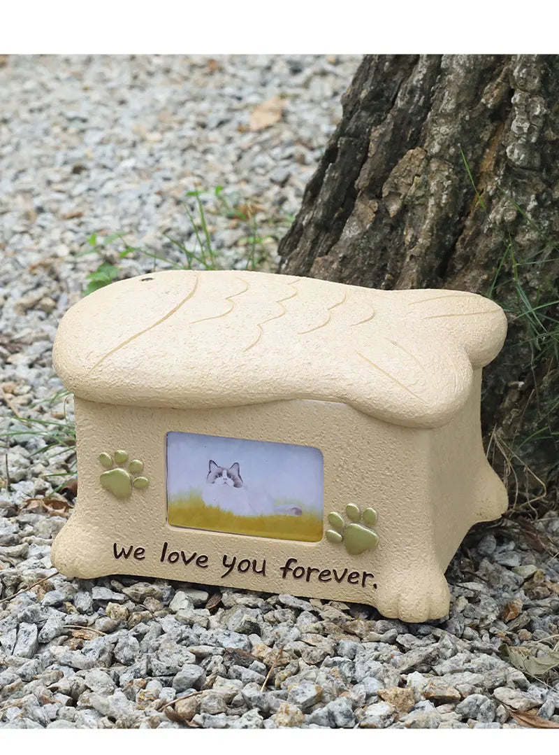 Creative Resin Creative Pet Dog Cinerary Casket with Photo Frame Kitten Puppy Animal Memorial Funeral Supplies Decorative Crafts