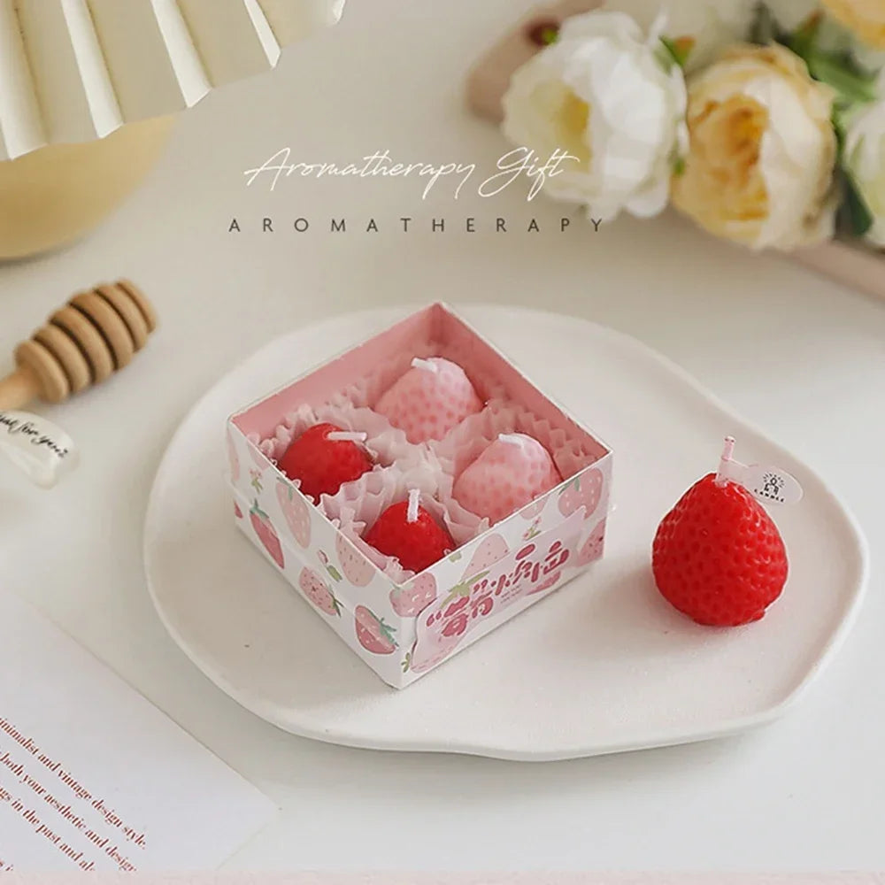 6/9pcs Strawberry Candles Soy Wax Aromatherapy Candles Scented Candles Cake Party Home Decoration Creative Birthday Gift