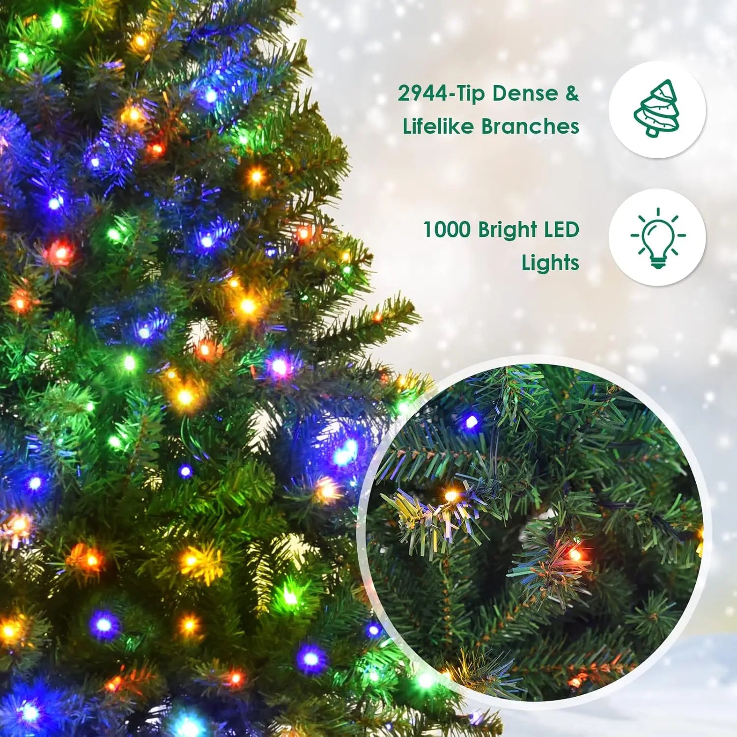 Prelit Christmas Tree, Xmas Tree with 2944 PVC Branch, 1000 Pre-Strung Dual-Colored LED Lights 11 Lighting Modes & Foldable Base