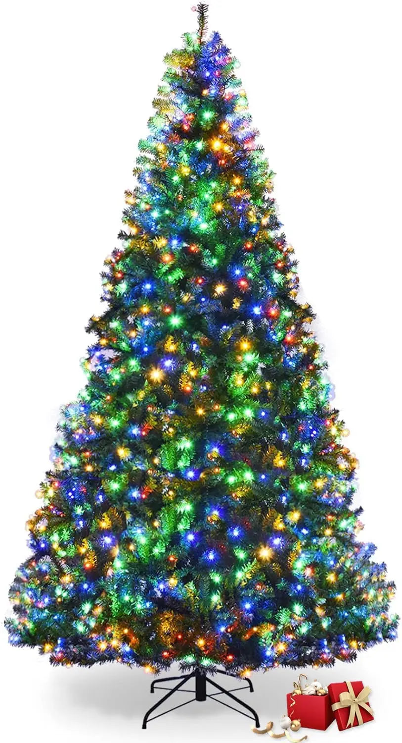 Prelit Christmas Tree, Xmas Tree with 2944 PVC Branch, 1000 Pre-Strung Dual-Colored LED Lights 11 Lighting Modes & Foldable Base