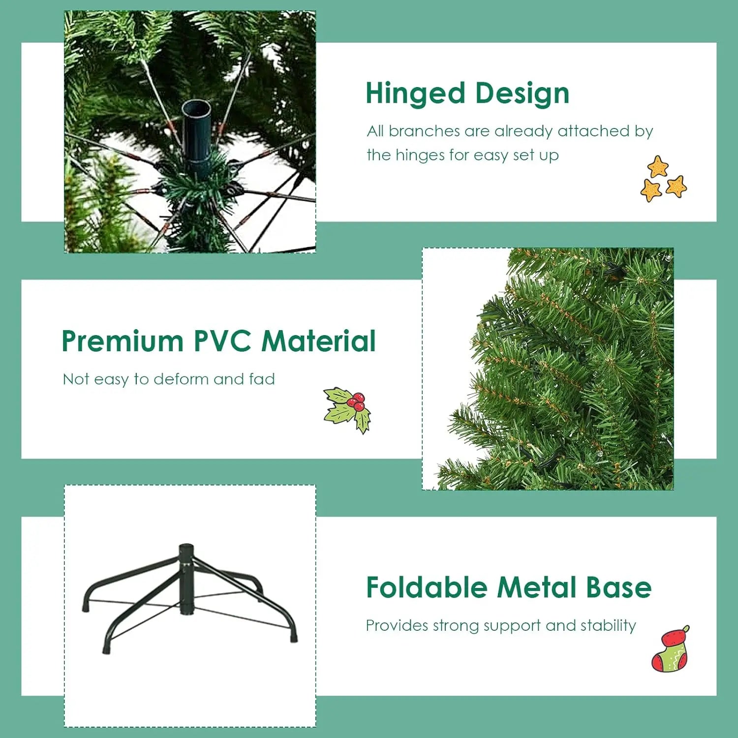 Prelit Christmas Tree, Xmas Tree with 2944 PVC Branch, 1000 Pre-Strung Dual-Colored LED Lights 11 Lighting Modes & Foldable Base