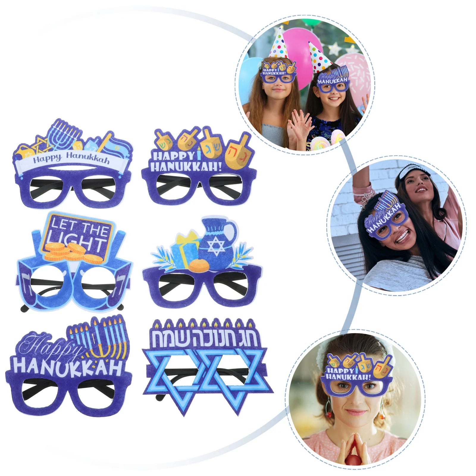 6 Pcs Hanukkah Glasses Party Photo Booth Props Decorations Supplies Themed Eyeglasses Plastic Chanukah Felt for Adults