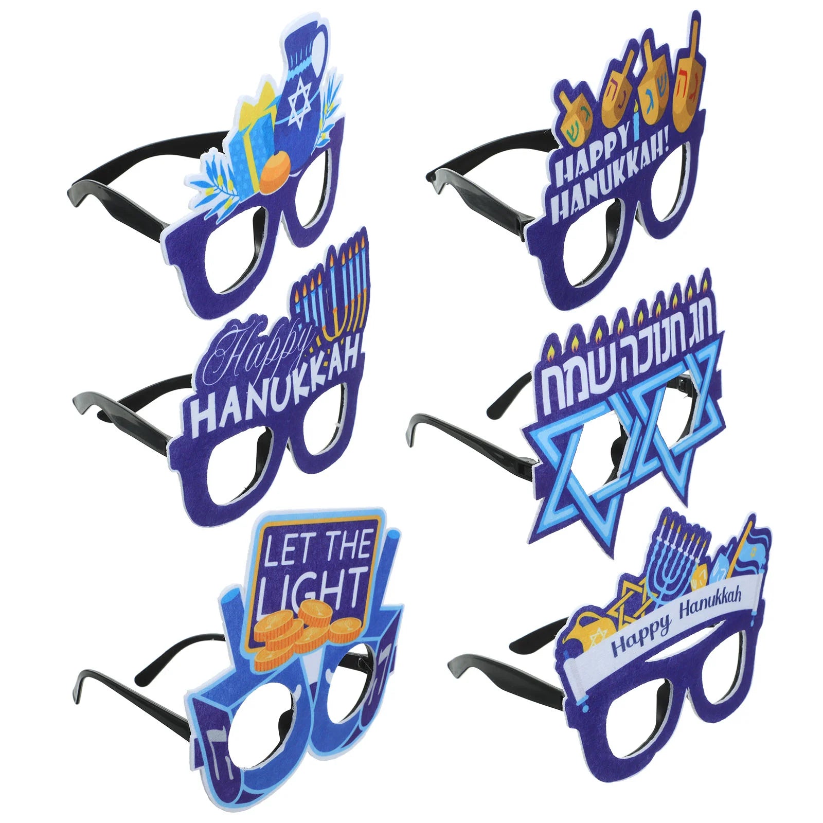 6 Pcs Hanukkah Glasses Party Photo Booth Props Decorations Supplies Themed Eyeglasses Plastic Chanukah Felt for Adults